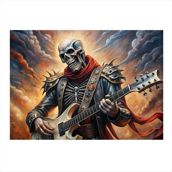 Ekart Elektro Gitar Çalan İskelet Dekoratif ahşap Tablo 35 cm x 50 cm - Image 1
