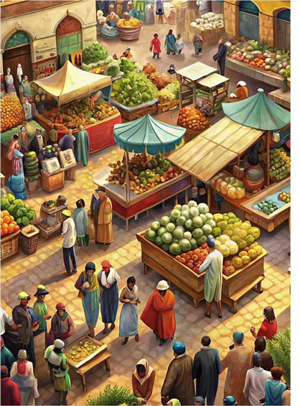 Ekart Eski Zamanlı Köy Pazarı Dekoratif ahşap Tablo 35 cm x 50 cm - Image 1