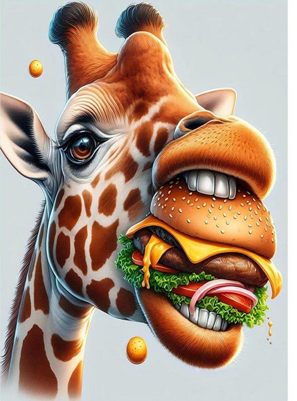 Ekart Hamburger Yiyen Zürafa Hediyelik Ahşap Tablo 35 cm x 50 cm - Image 1