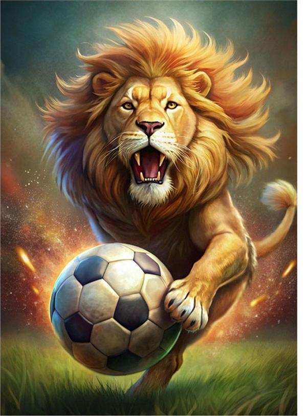 Ekart Futbol Oynayan Aslan Model Ahşap Tablo 35 cm x 50 cm - Image 1
