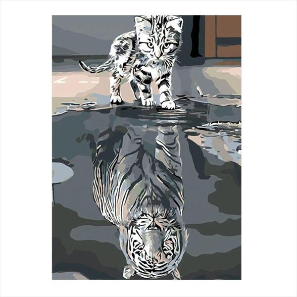 Ekart Kaplan Olmayı Düşleyen Yavru Kedi Model Ahşap Tablo 35 cm x 50 cm - Image 1