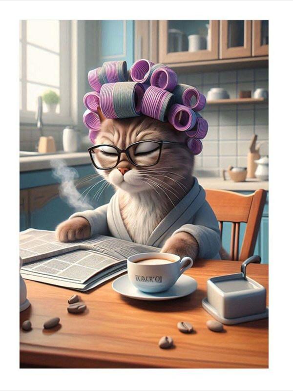 Ekart Gazete Okuyan Dişi Kedi Tasarım Ahşap Tablo 25 cm x 35 cm - Image 1