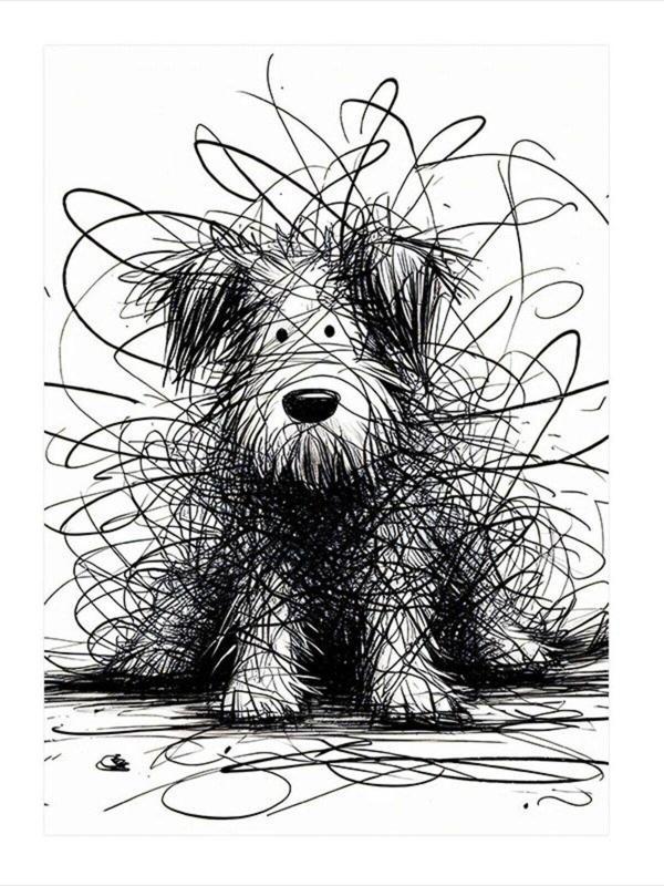 Ekart Karakalem Sevimli Köpek Dekoratif ahşap Tablo 25 cm x 35 cm - Image 1