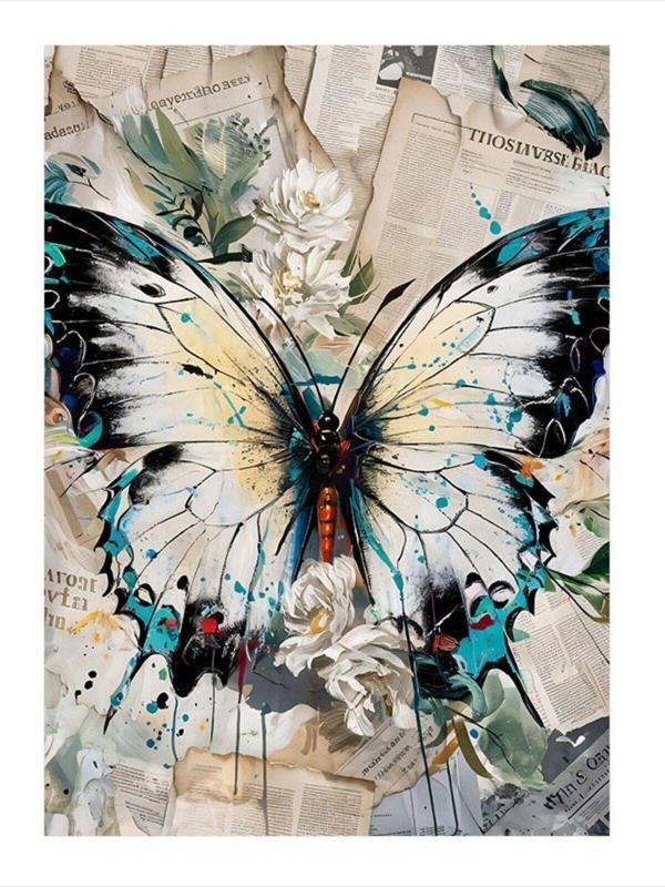 Ekart Gazete Sayfaları Ortasında Kelebek Modern Ahşap Tablo 25 cm x 35 cm - Image 1