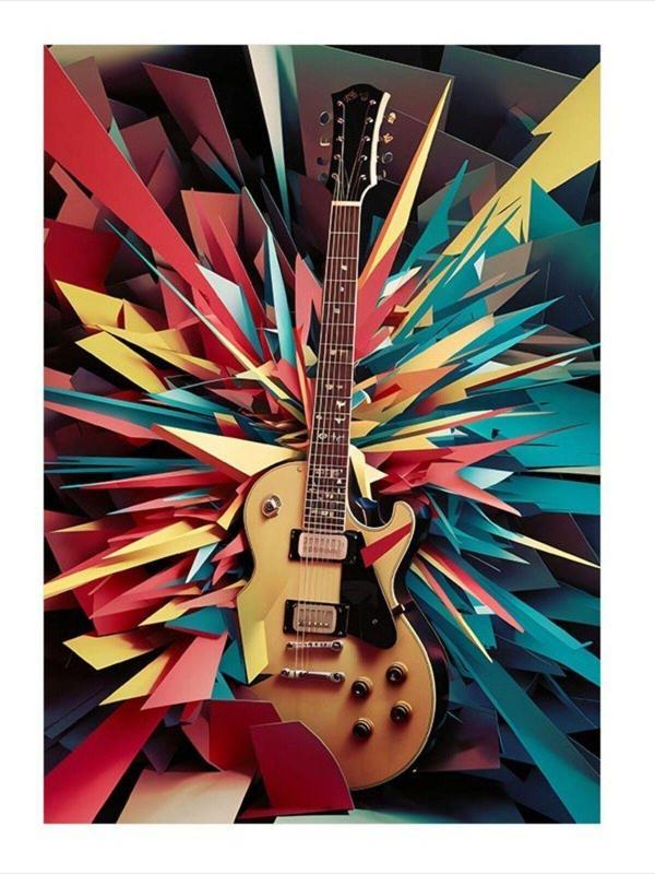 Ekart Karmaşık Renkler Les Paul Gitar Hediyelik Ahşap Tablo 25 cm x 35 cm - Image 1