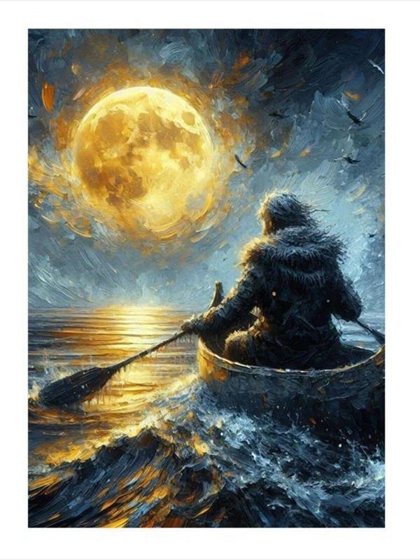 Ekart Kayık Süren Kadın Ve Gün Batımı Model Ahşap Tablo 25 cm x 35 cm - Image 1