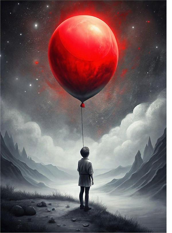 Ekart Kırmızı Balonlu Çocuk Dekoratif ahşap Tablo 35 cm x 50 cm - Image 1