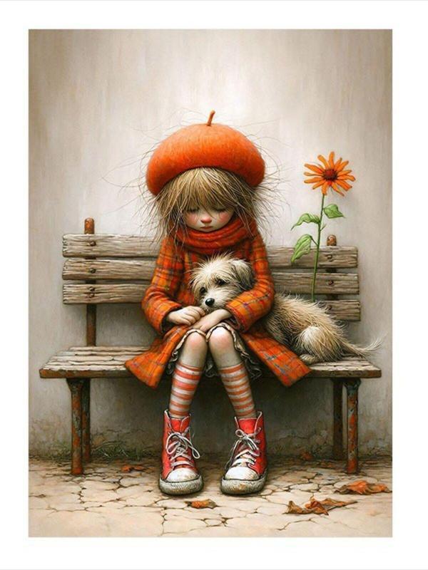 Ekart Kırmızı Ceketli Kız Ve Köpeği Dekoratif ahşap Tablo 50 cm x 70 cm - Image 1