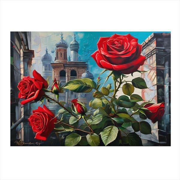 Ekart Kırmızı Gül Tasarım Ahşap Tablo 35 cm x 50 cm - Image 1