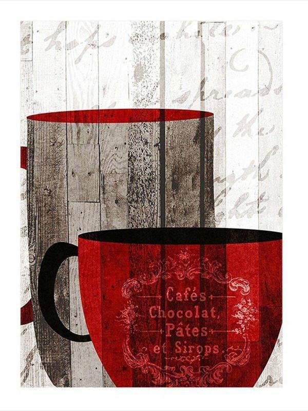 Ekart Kırmızı Kahve Fincanı Desenli Ahşap Tablo 25 cm x 35 cm - Image 1