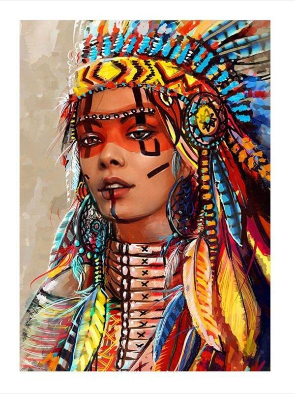 Ekart Kızılderili Kadın Desenli Ahşap Tablo 50 cm x 70 cm - Image 1