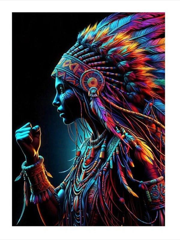 Ekart Kızılderili Kadın Desenli Ahşap Tablo 50 cm x 70 cm - Image 1