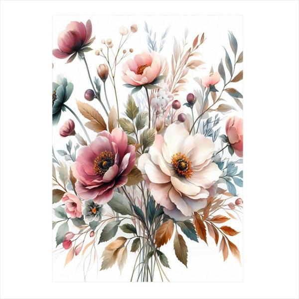 Ekart Pembe Beyaz Çiçekler Hediyelik Ahşap Tablo 35 cm x 50 cm - Image 1
