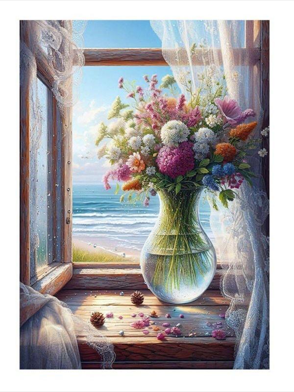 Ekart Penceredeki Vazo Ve Çiçekler Hediyelik Ahşap Tablo 25 cm x 35 cm - Image 1