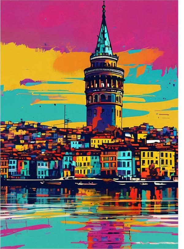Ekart Pop Art Galata Kulesi Dekoratif ahşap Tablo 35 cm x 50 cm - Image 1