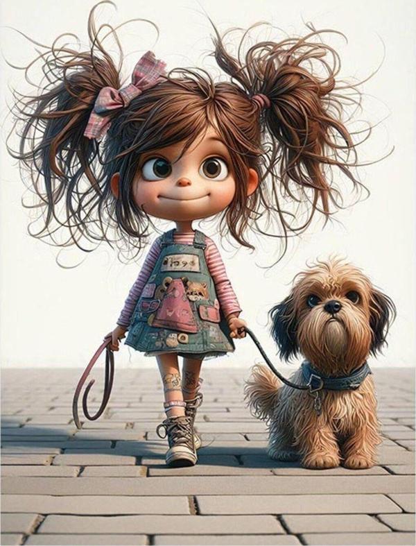 Ekart Küçük Kız Ve Köpeği Dekoratif ahşap Tablo 25 cm x 35 cm - Image 1