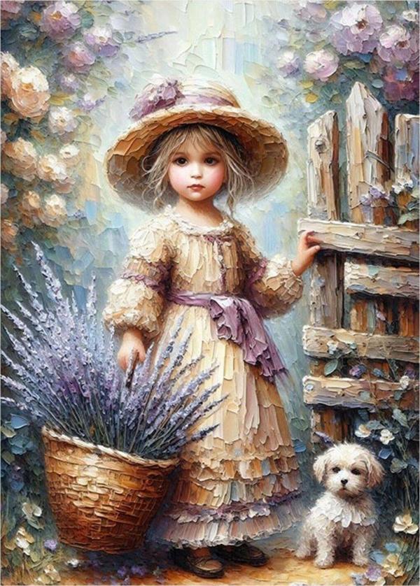 Ekart Küçük Kız Ve Yavru Köpek Tasarım Ahşap Tablo 25 cm x 35 cm - Image 1