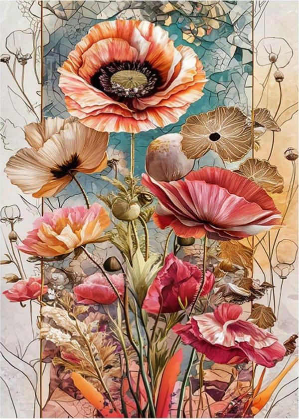 Ekart Renkli Çiçekler Desenli Ahşap Tablo 35 cm x 50 cm - Image 1