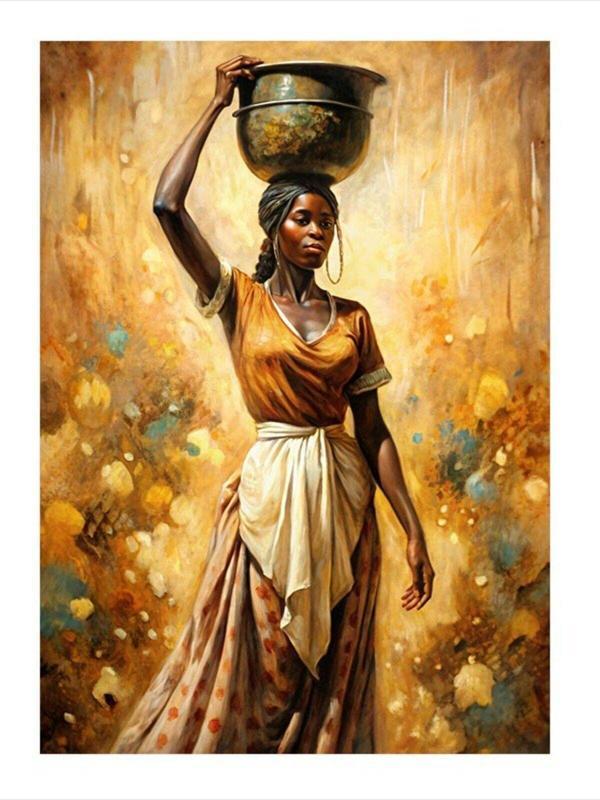 Ekart Su Taşıyan Afrikalı Kadın Hediyelik Ahşap Tablo 25 cm x 35 cm - Image 1