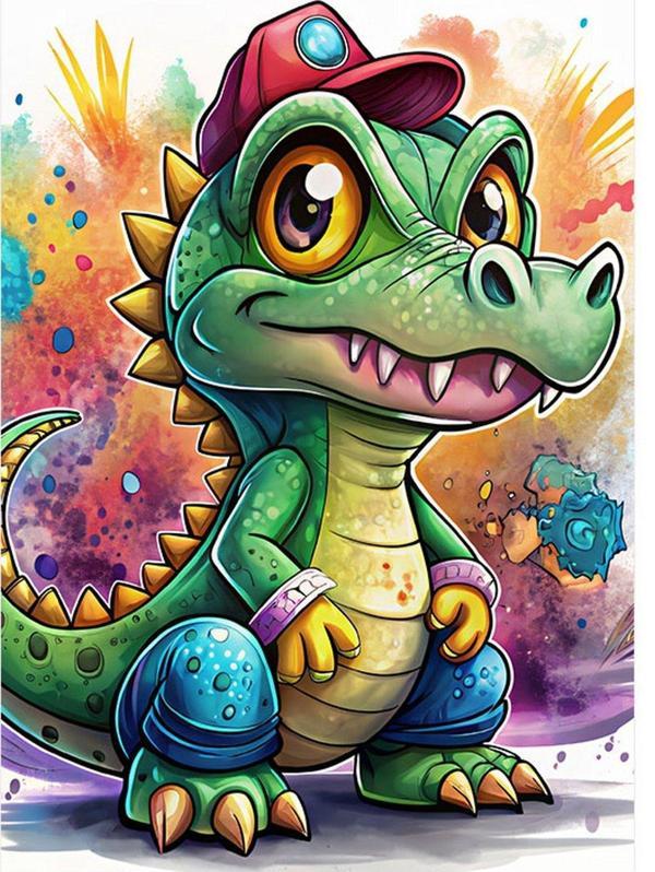 Ekart Şapkalı Yavru T-Rex Modern Ahşap Tablo 25 cm x 35 cm - Image 1