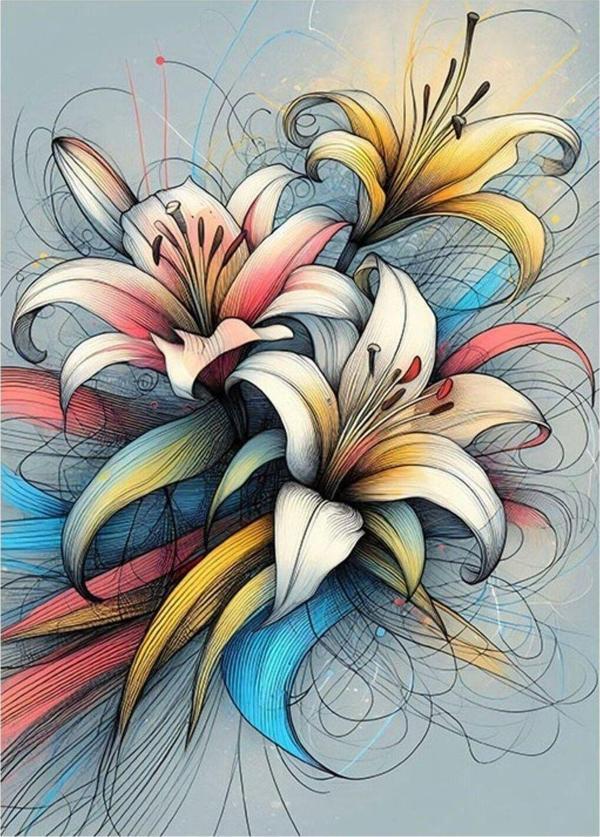 Ekart Renkli Zambak Çiçekleri Tasarım Ahşap Tablo 50 cm x 70 cm - Image 1