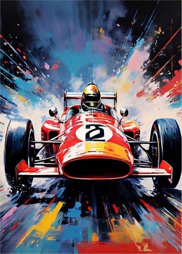 Ekart Retro Formula 1 Aracı Desenli Ahşap Tablo 35 cm x 50 cm - Image 1