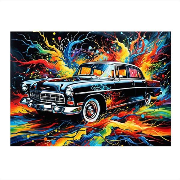 Ekart Retro Siyah Araba Desenli Ahşap Tablo 35 cm x 50 cm - Image 1