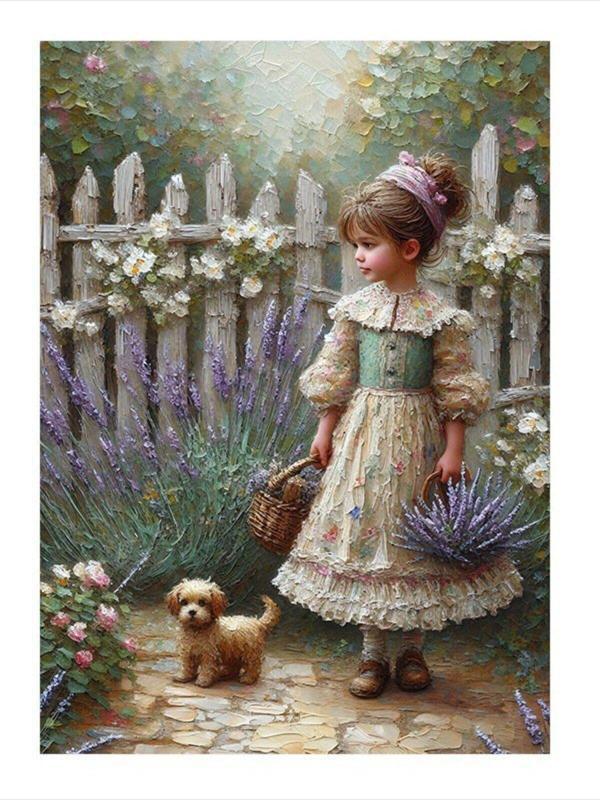 Ekart Tek Bıçak Toplayan Kız Ve Köpek Tasarım Ahşap Tablo 25 cm x 35 cm - Image 1