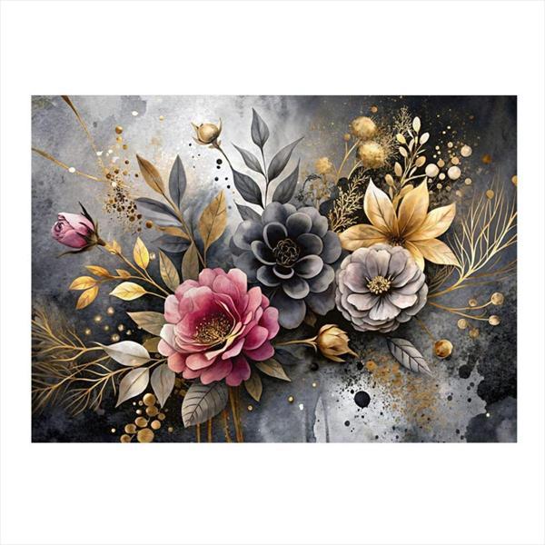 Ekart Siyah Fon Renkli Çiçekler Tasarım Ahşap Tablo 25 cm x 35 cm - Image 1