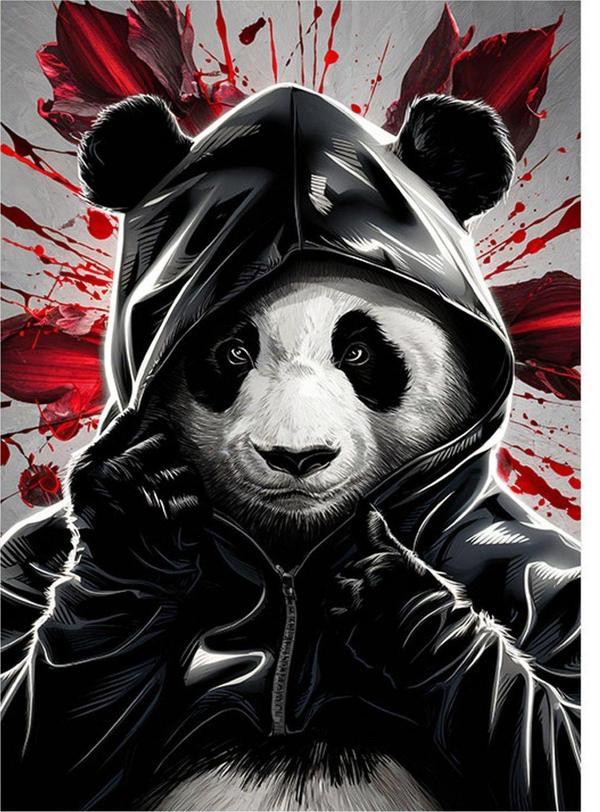 Ekart Siyah Kapşonlu Panda Modern Ahşap Tablo 35 cm x 50 cm - Image 1