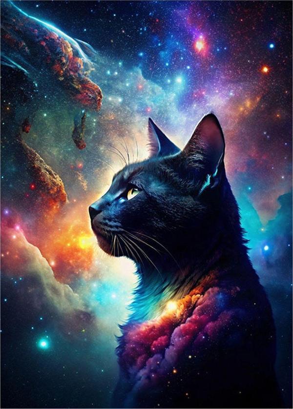 Ekart Siyah Kedi Ve Galaksi Model Ahşap Tablo 35 cm x 50 cm - Image 1