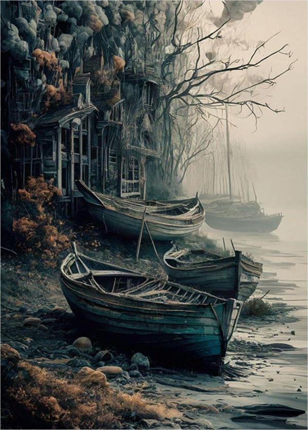 Ekart Sahildeki Eski Ahşap Tekneler Dekoratif ahşap Tablo 35 cm x 50 cm - Image 1