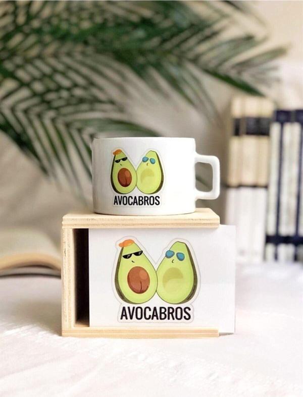 Mobgift Avokado Tasarımlı Best Friends Forever Bro Ahşap Kutulu Kupa - Image 1