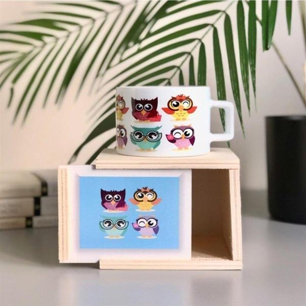 Mobgift Baykuş Tasarımlı Kutulu Kupa Sürpriz Hediyeli - Image 1