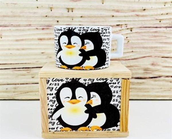 Mobgift Beyaz  Penguen Tasarımlı Kutulu Kupa - Image 1
