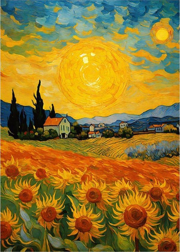 Ekart Van Gogh Tarzı Ayçiçekleri Tasarım Ahşap Tablo 35 cm x 50 cm - Image 1