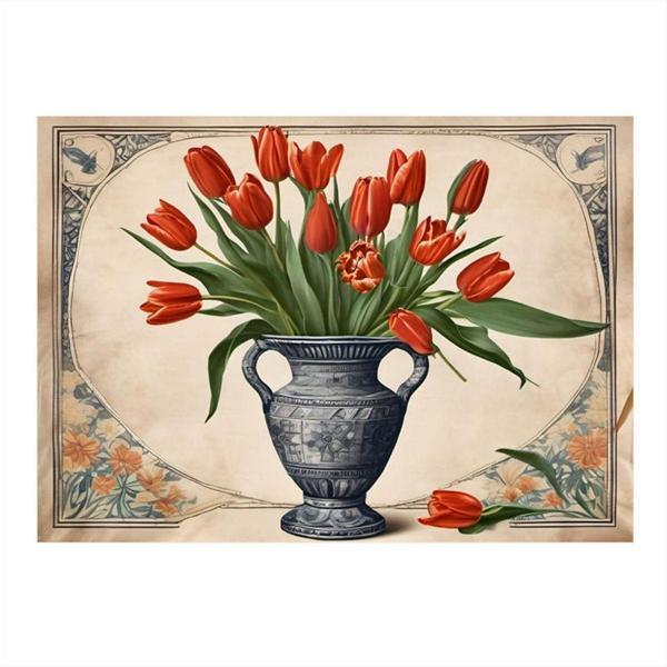 Ekart Vazodaki Çiçekler Dekoratif ahşap Tablo 35 cm x 50 cm - Image 1