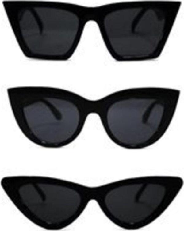 Mobgift Cat Eye Kadın Güneş Gözlüğü 3 Lü Set Siyah - Image 1
