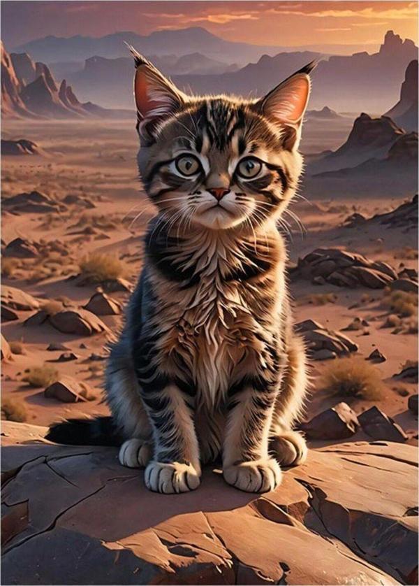 Ekart Yavru Tekir Kedi Modern Ahşap Tablo 25 cm x 35 cm - Image 1
