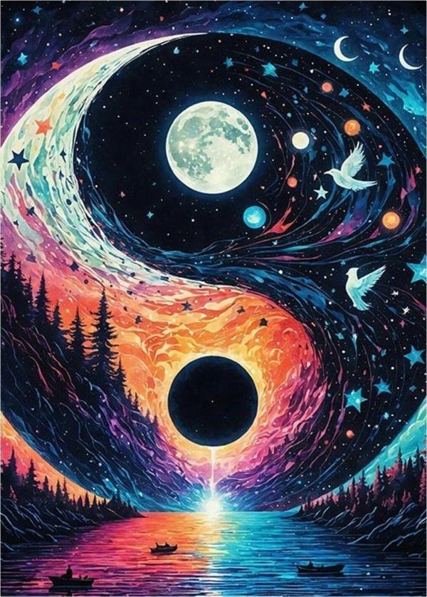 Ekart Yin Yang Temalı Manzara Dekoratif ahşap Tablo 50 cm x 70 cm - Image 1