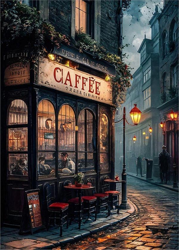 Ekart Yol Kenarındaki Kafe Tasarım Ahşap Tablo 35 cm x 50 cm - Image 1