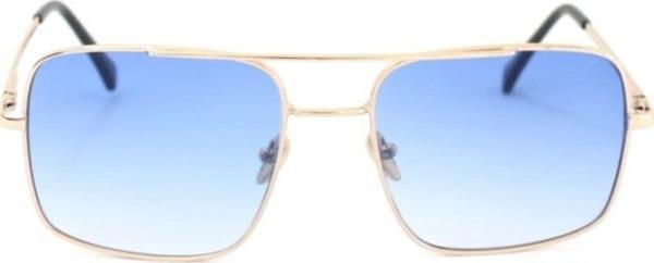 Mobgift Gold Metal Çerçeveli Mavi Degrade Camlı Kare Unisex Güneş Gözlüğü - Image 1