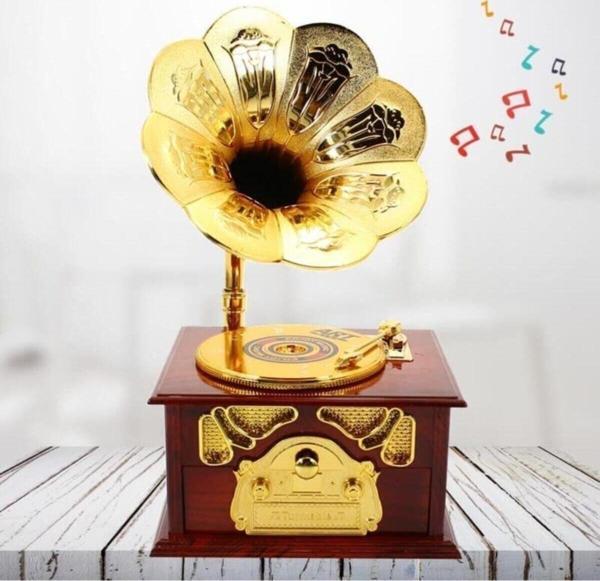Mobgift Gramafon Müzik Kutusu, Kahverengi - Image 1