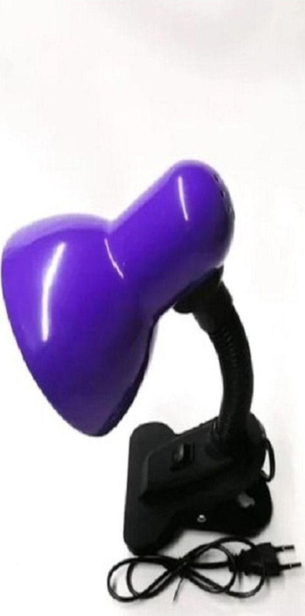 Mobgift Kıskaçlı/Mandallı Spiralli Retro Öğrenci Çalışma Masa Lambası (Mor) - Image 1