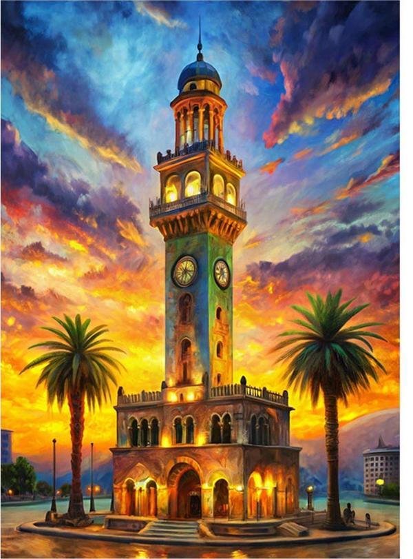 Ekart Saat Kulesi Gün Batımı Art Mdf Poster 35 cm x 50 cm - Image 1