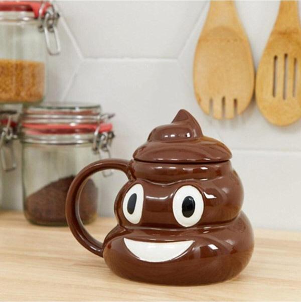 Mobgift Kaka Emoji Kupa Bardak, Poo Mug, Kaka Tasarım Kupa (Kapaklı) - Image 1