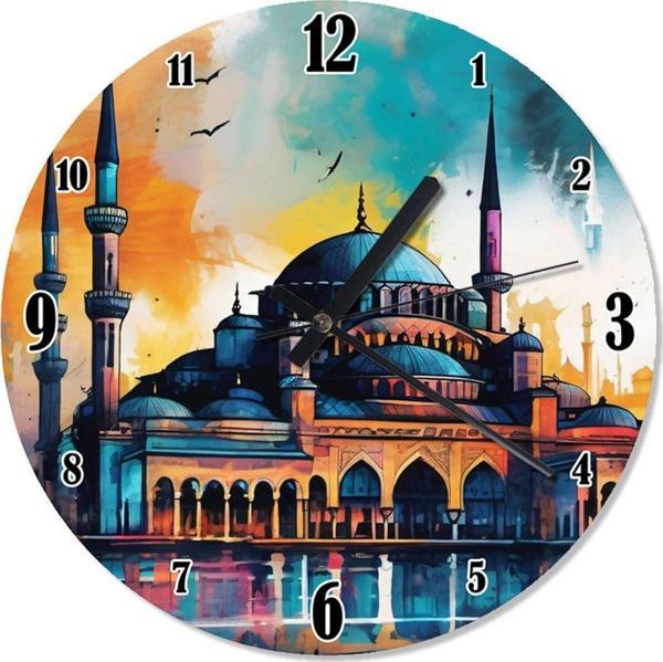 Ekart İstanbul Cami Manzaralı Şekilli Duvar Saati - Image 1
