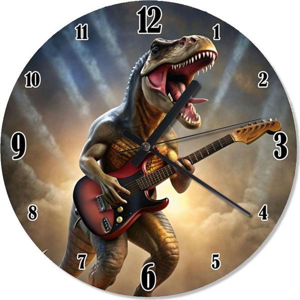 Ekart Gitar Çalan Dinazor Desenli Duvar Saati - Image 1
