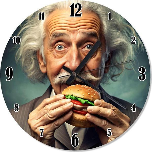 Ekart Hamburger Yiyen Albert Einstein Analog Duvar Saati - Image 1