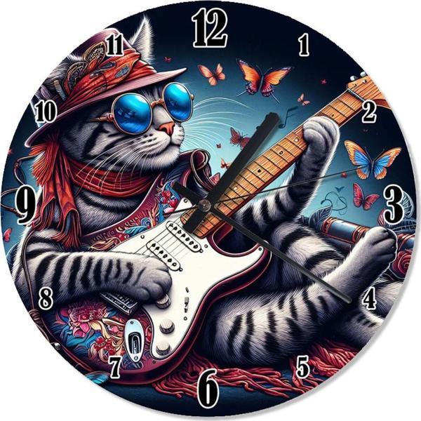 Ekart Elektro Gitar Çalan Kedi Analog Duvar Saati - Image 1